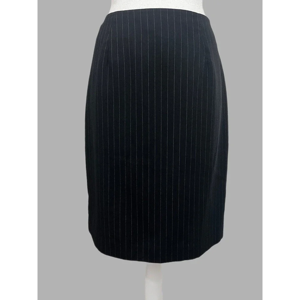 Geoffrey Beene Women's Black Pinstripe Pencil Skirt Size 8 Knee Length Lined